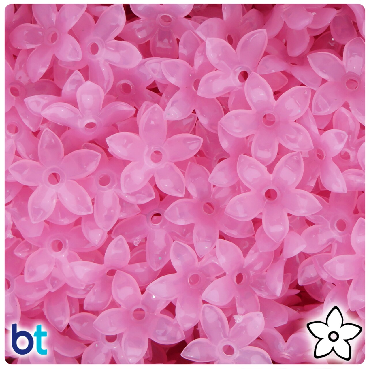 BeadTin Petal Pink Translucent 18mm Plastic Star Flowers (144pcs)